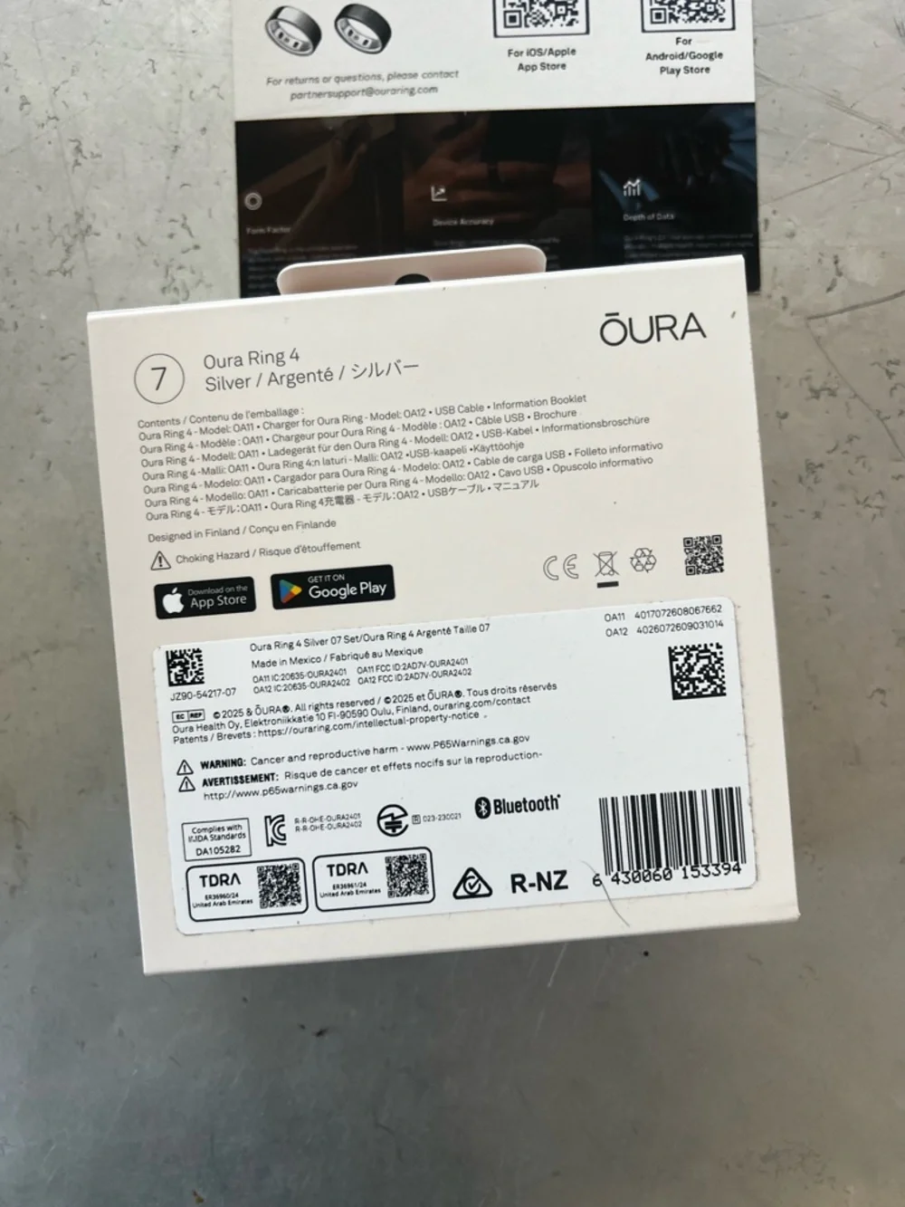 NIB Oura Ring 4 Smart Ring - Silver (Size 7)
